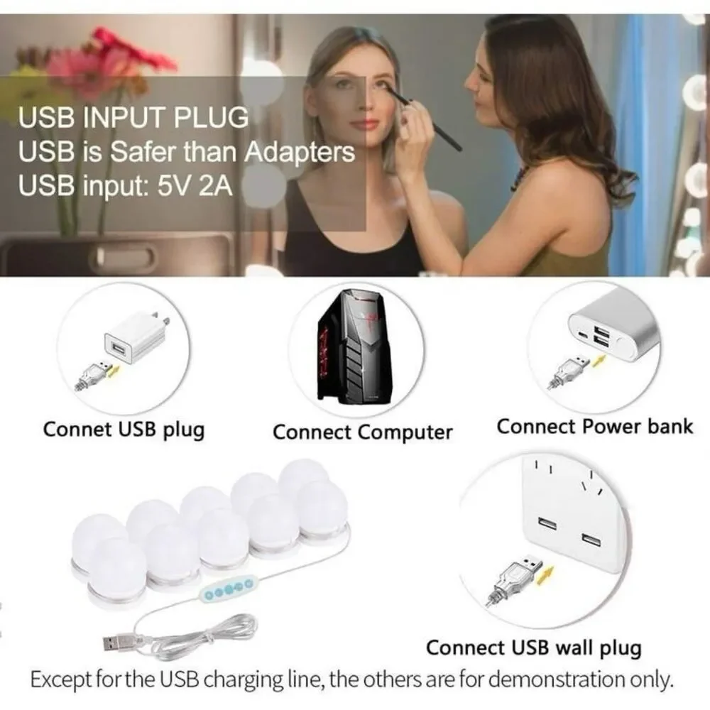 Make Up Mirror Light 10 LED Kit Bulbs Vanity Lights Dimmable Lamp Hollywood Glam